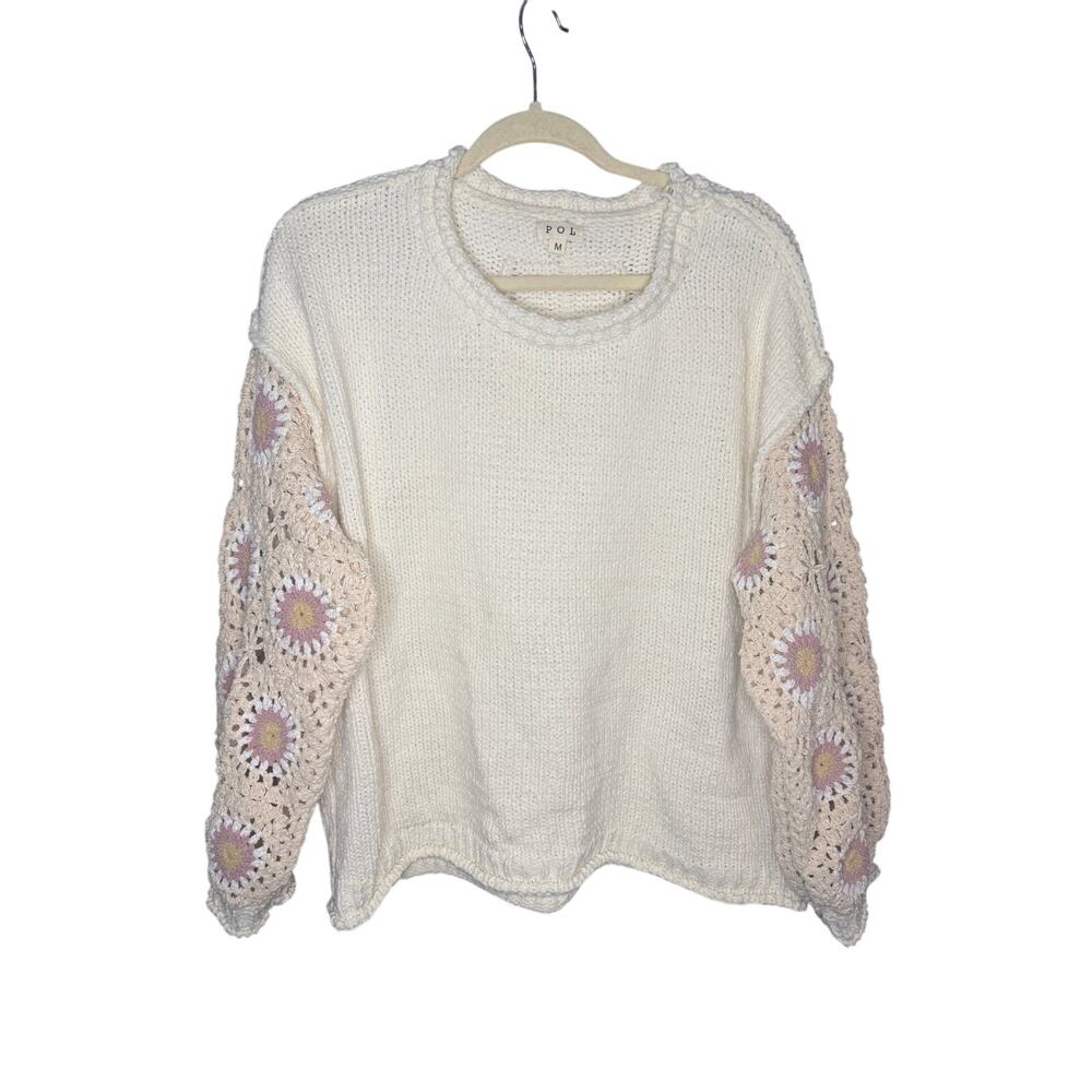 POL Chenille Granny Squares Sweater Women's Size M